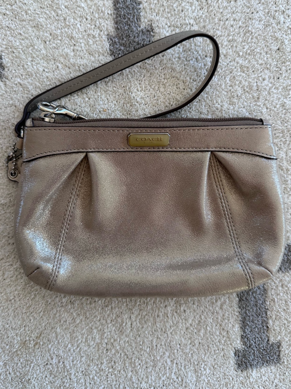 Coach Metallic Taupe Leather Wristlet y2k Coach